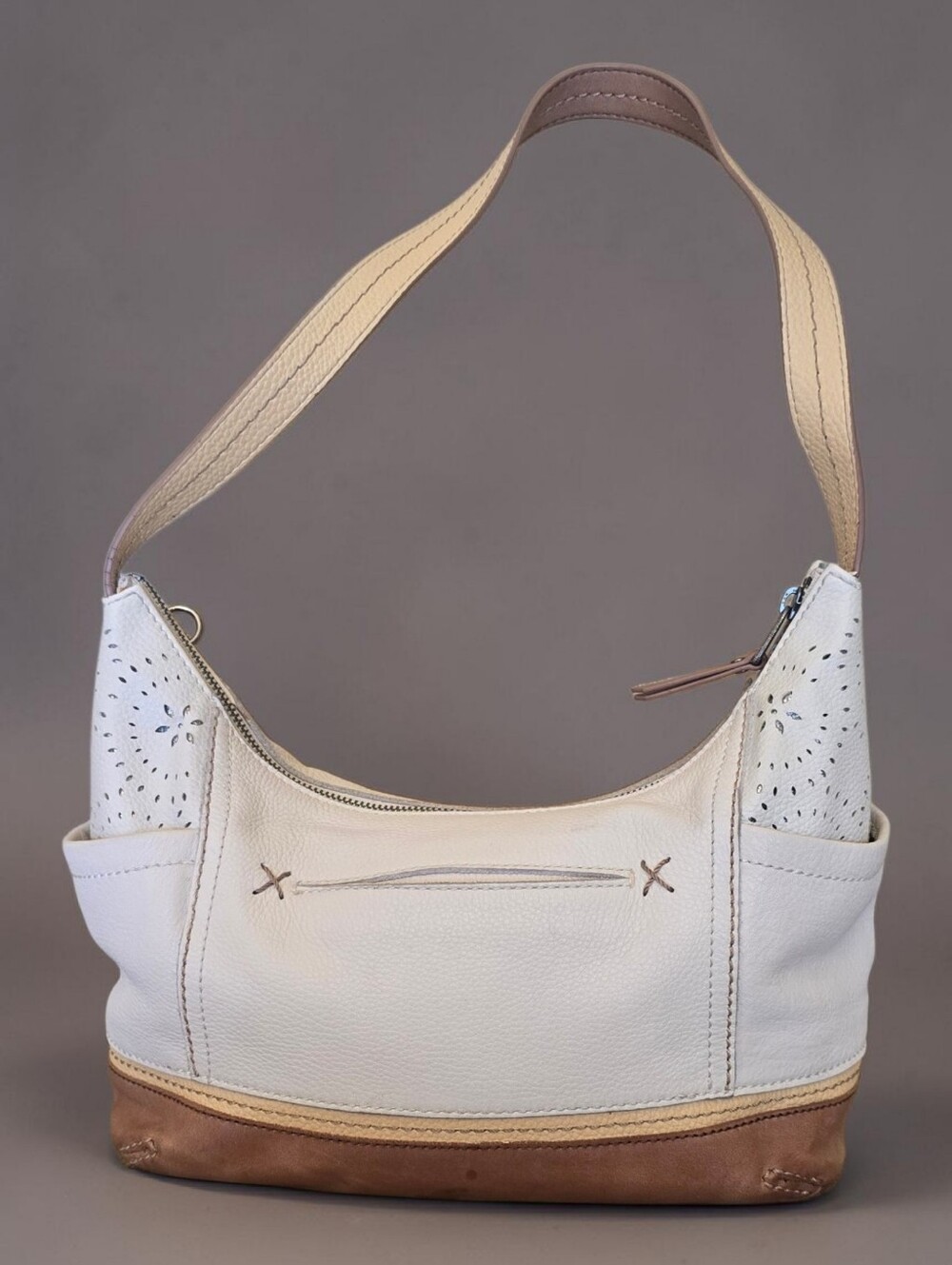 The Sak Kendra Leather Satchel Cream Brown Hobo Shoulder Bag - Picture 2 of 11
